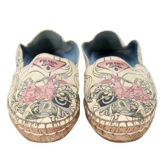 Prada Espadrille 36.5 Canvas All-over Print Flats PR-0502N-0149 - Picture 3 of 11